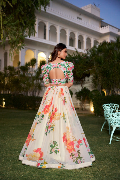 Cream color georgette lehenga choli with dupatta online shopping