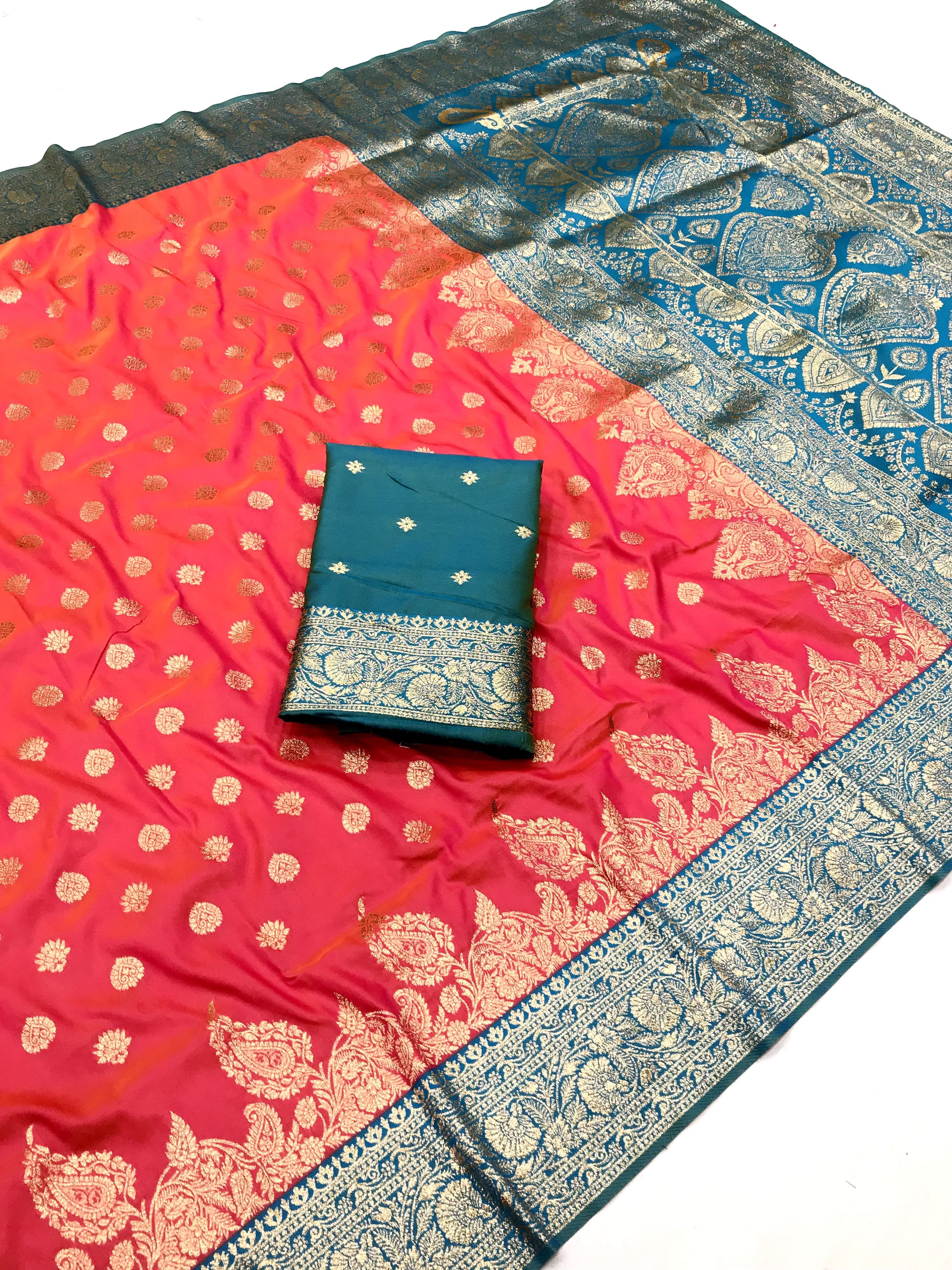 Peach color banarasi silk saree with blouse price