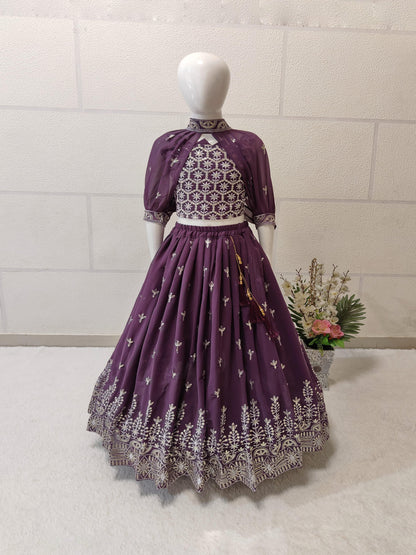 Wine color georgette girls lehenga choli 