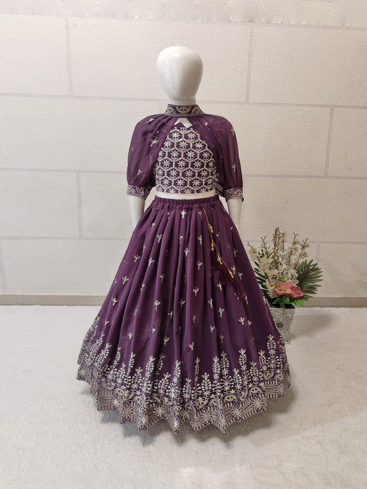 Wine color georgette girls lehenga choli 