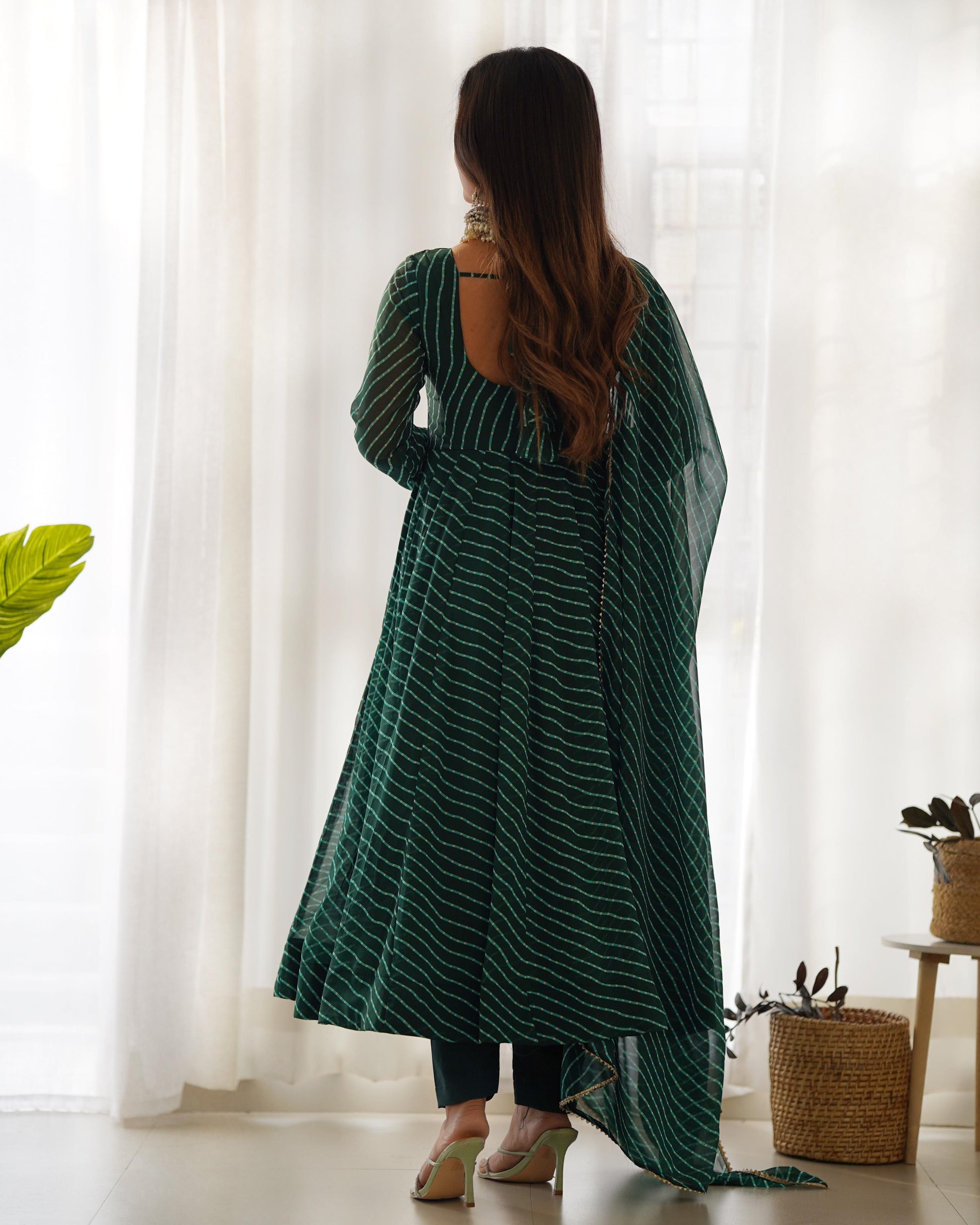 Green gown and pent with dupatta