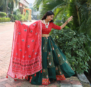 Green color foil work lehenga choli online