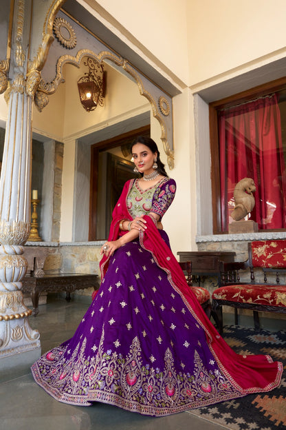 Purple color vichitra silk lehenga choli with dupatta online