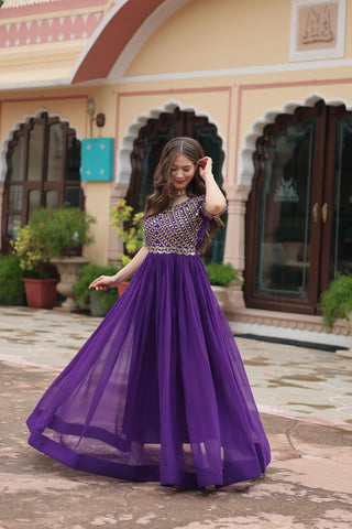 Purple gown with sleeves for wedding