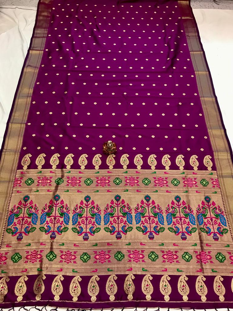 Wine color paithani saree with blouse design