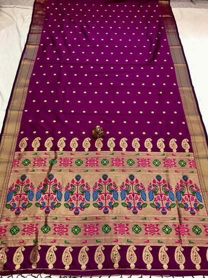 Wine color paithani saree with blouse design