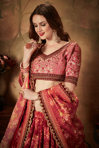 Peach color lehenga combination with groom