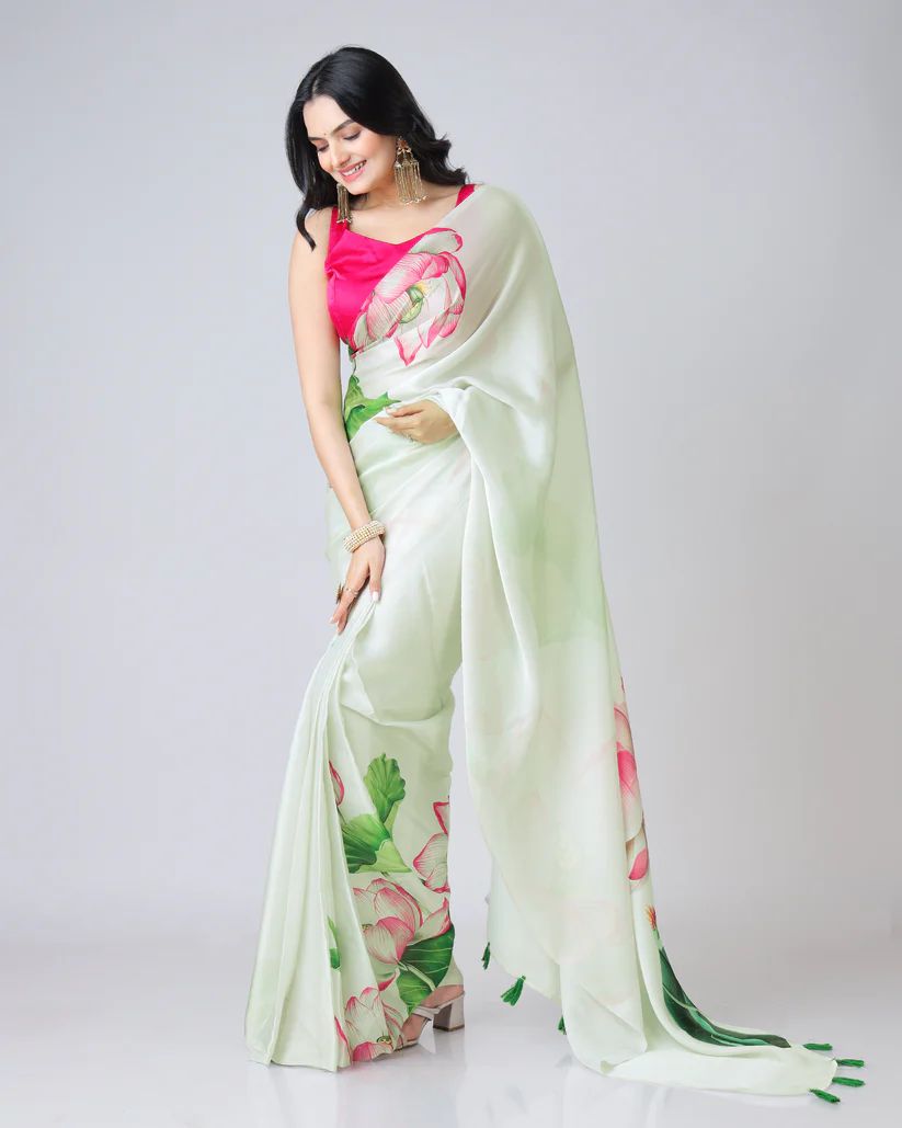 Pista color japan satin saree for women
