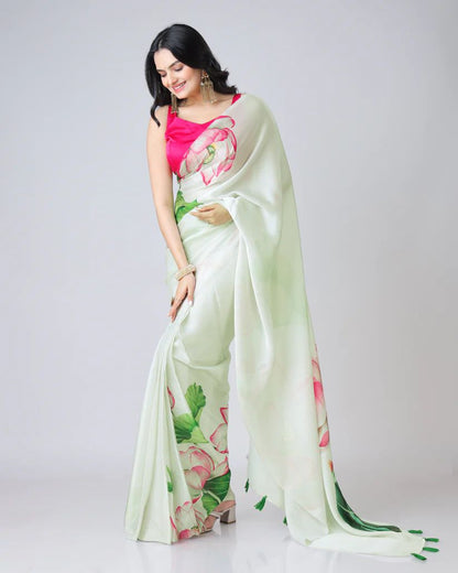 Pista color japan satin saree for women
