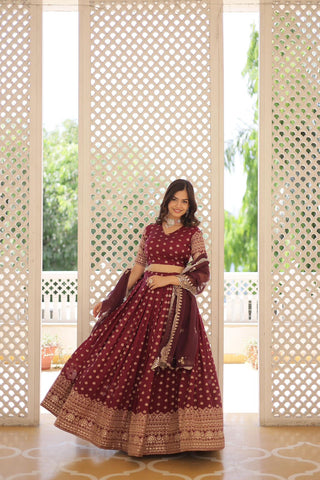 Jacquard Wine lehenga choli