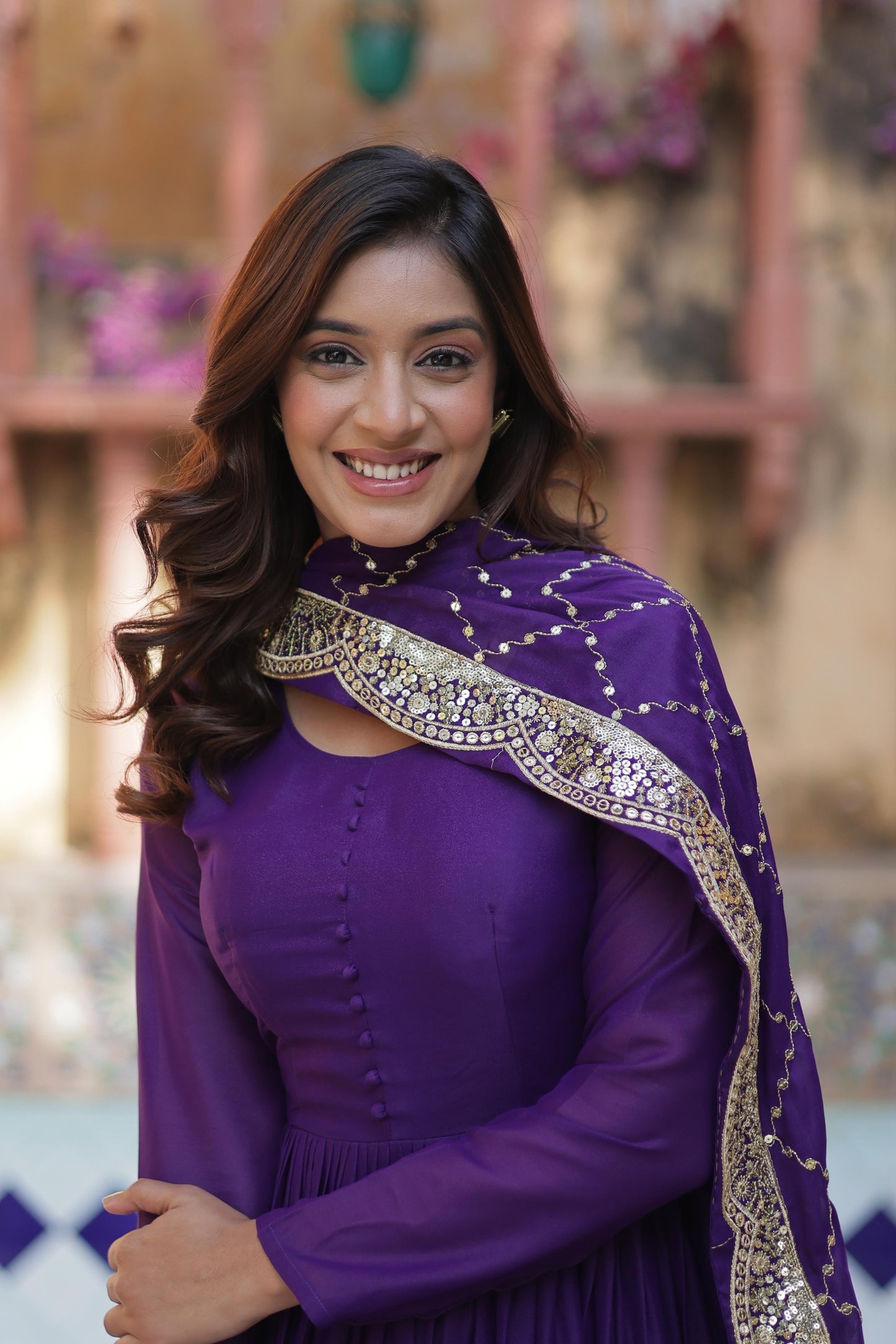 Purple Color georgette gown with dupatta

