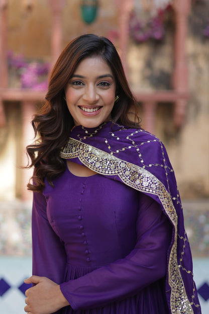 Purple Color georgette gown with dupatta
