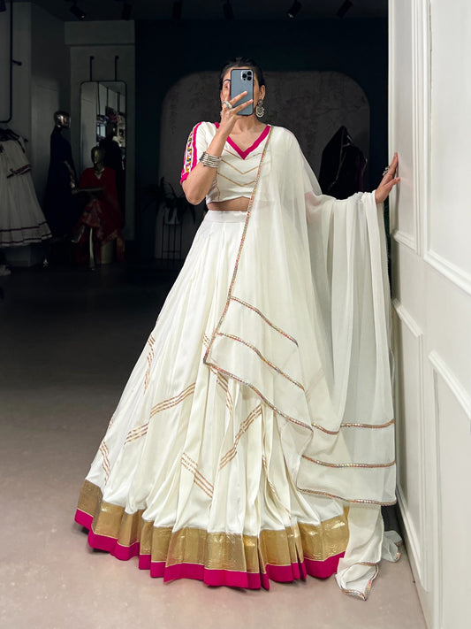 White color gamthi work chaniya choli for navratri