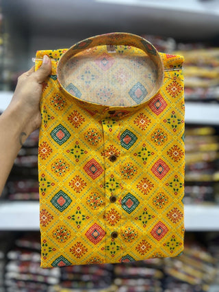 Yellow Printed mens kurta pajama set online price