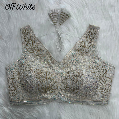 Unique Power Net Stitching Hand Work Sky Blue Blouse For Women