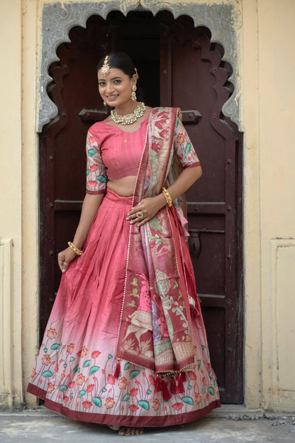 Peach color manipuri silk lehenga choli with dupatta images