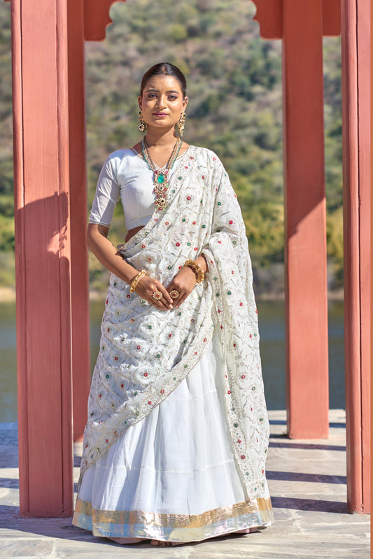 White color  georgette lehenga choli 