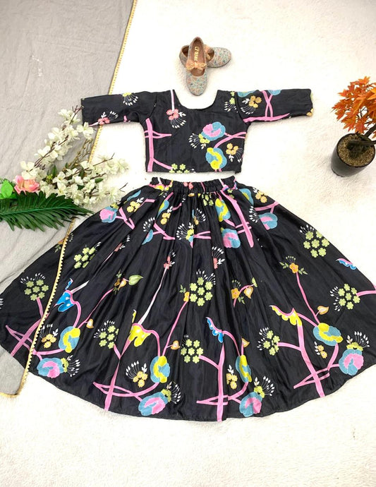Black color chinon silk lehenga choli with dupatta images