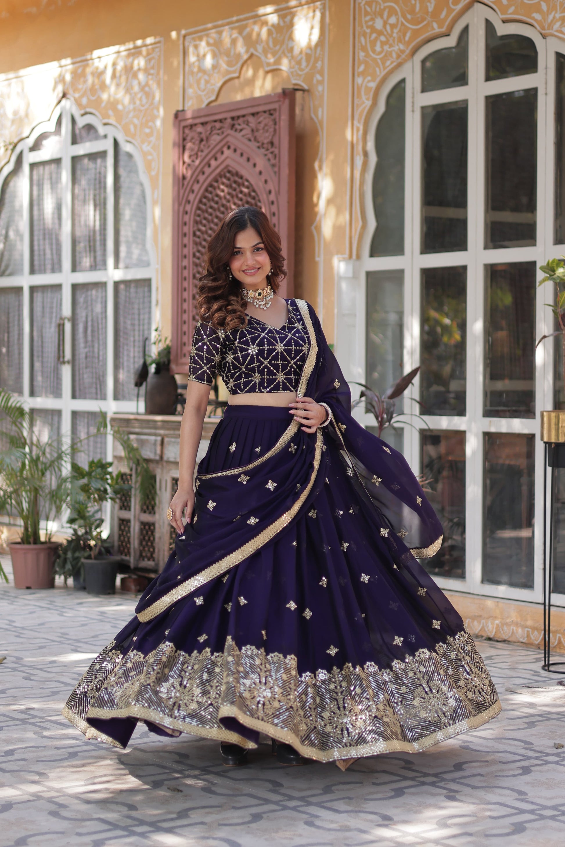 Purple silk lehenga choli for women online
