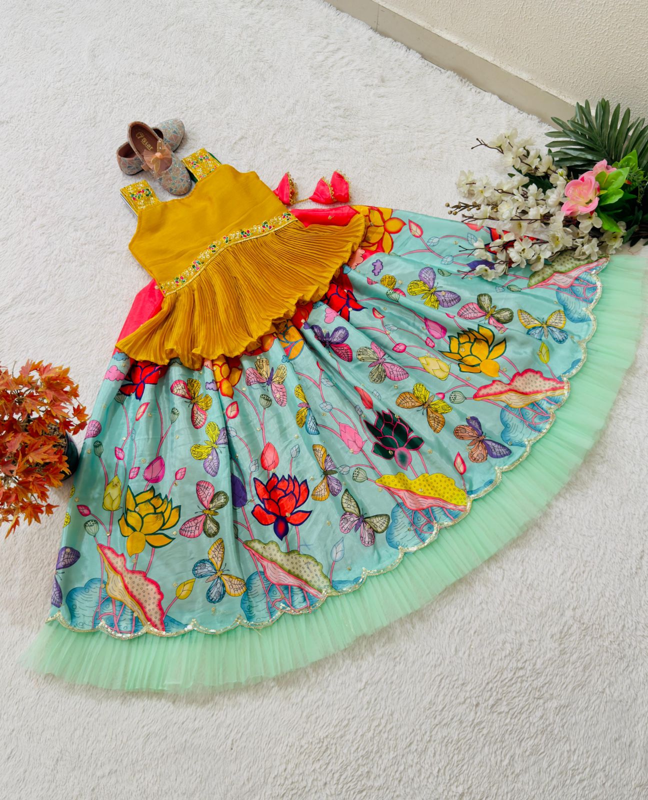 Sky color Kids Lehenga Choli for wedding

