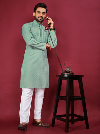 Designer Lucknowi Sequins Kurta Men's Wedding Kurtas Pajama