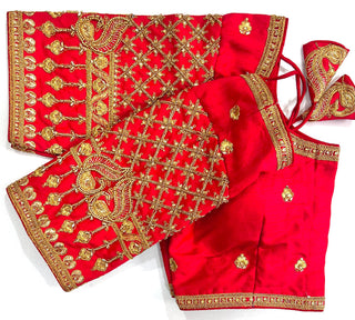 Red lehenga choli heavy work blouse images