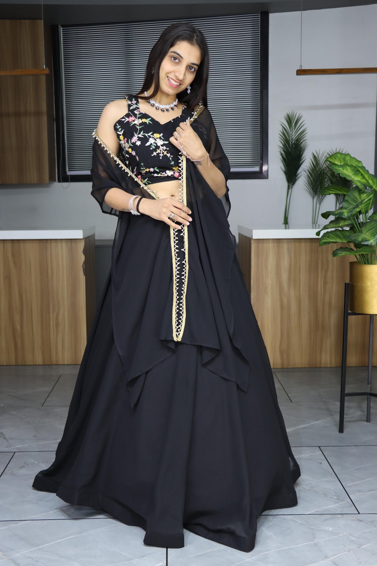 Black georgette lehenga choli for wedding
