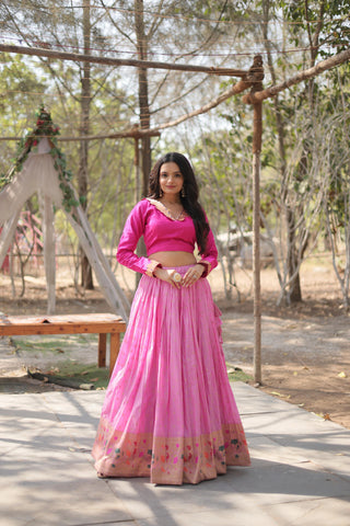 Pink Simple jacquard lehenga choli