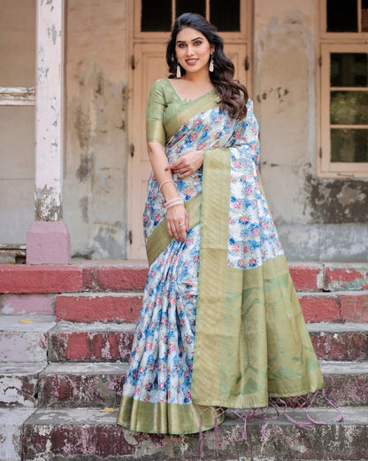 Green color banarasi silk saree for women