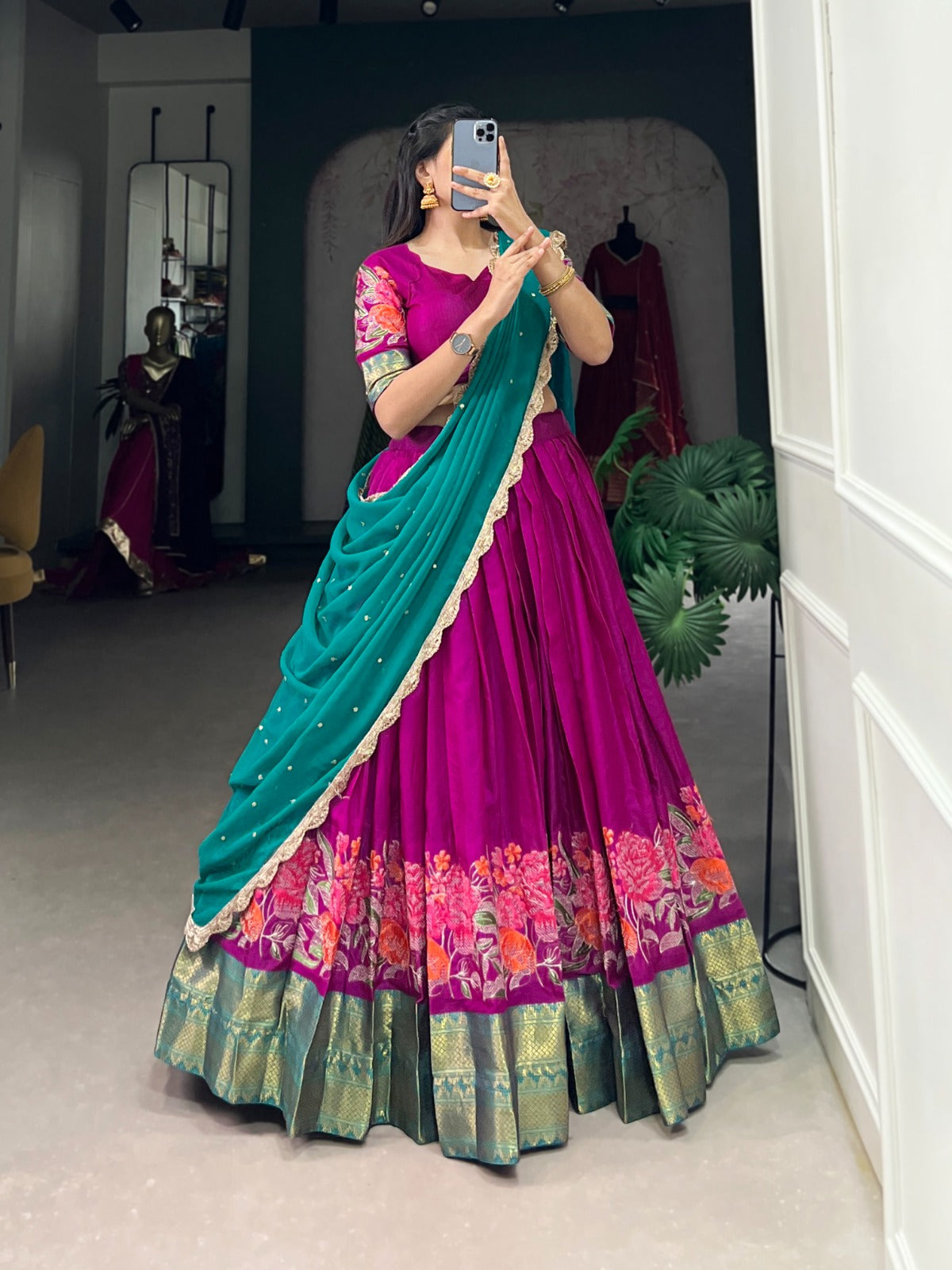 Pink color cotton silk lehenga choli for women