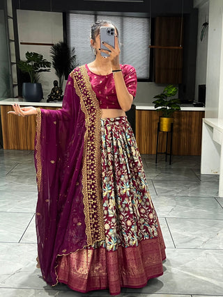 Wine Kalamkari Lehenga online
