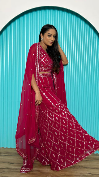 Rani Pink color wedding wear sharara suit 