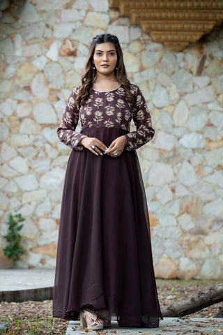 Brown color georgette long anarkali gown for wedding