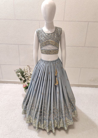 Grey Color Kids Ready to Wear Lehenga Choli for Wedding