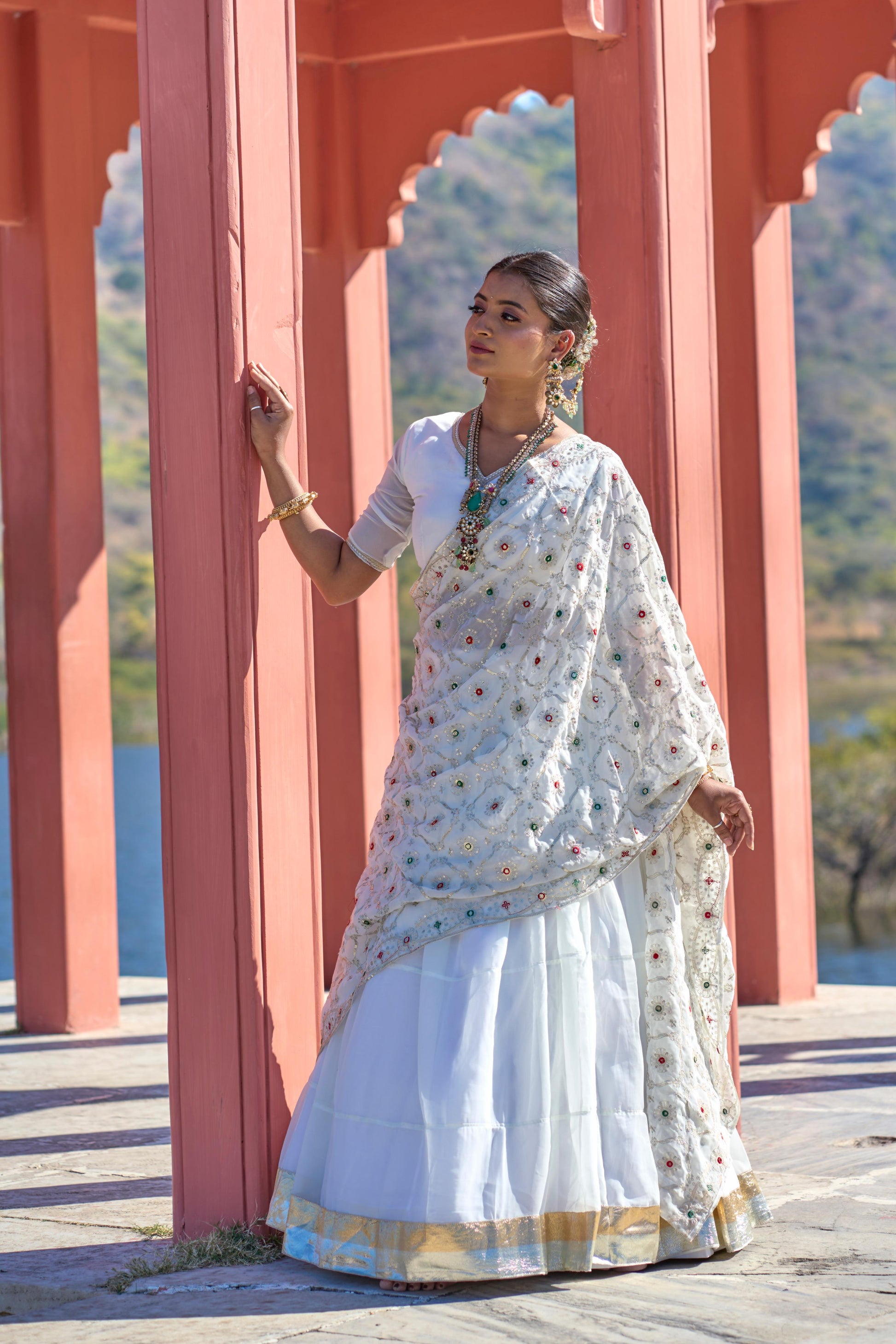 White color georgette lehenga choli online
