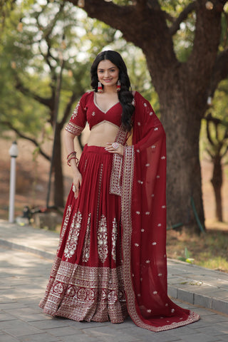 Maroon georgette lehenga choli for women online shopping
