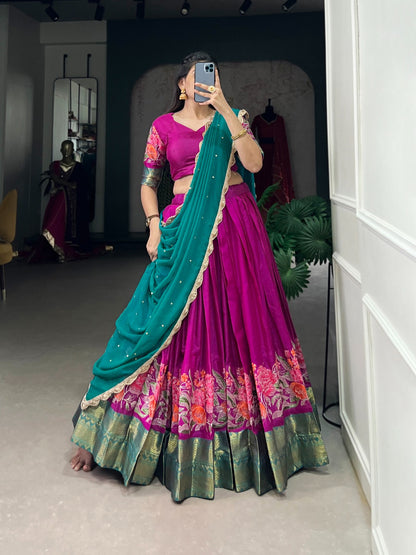 Pink color cotton silk lehenga choli for Wedding