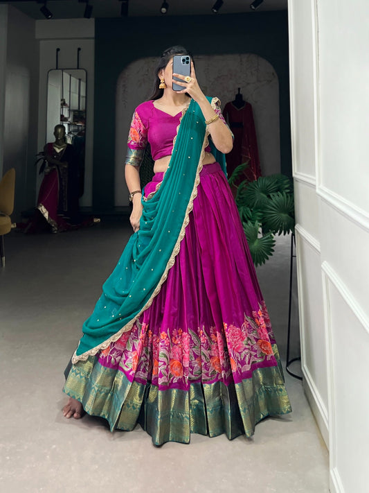 Pink color cotton silk lehenga choli for Wedding