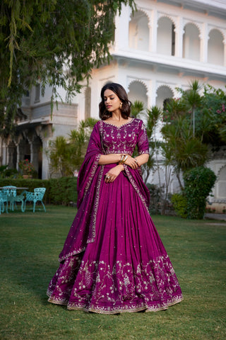 Wine color vichitra silk lehenga choli for wedding