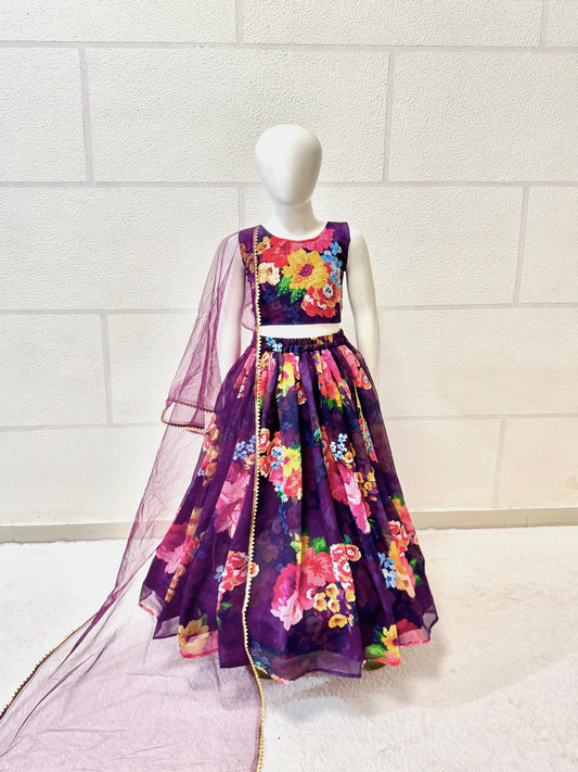 Purple color georgette lehenga with top for small girls online

