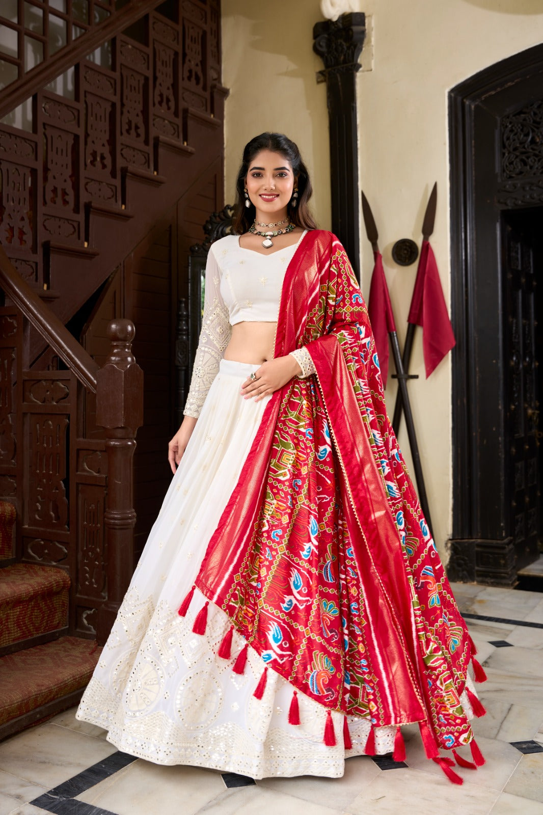 white color georgette lehenga choli for women
