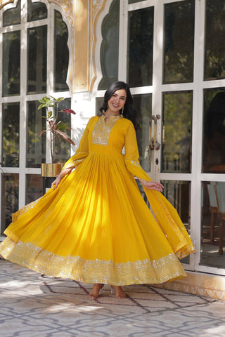 Yellow gown with blouse
