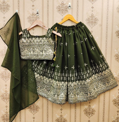Green color georgette kids girls lehenga choli