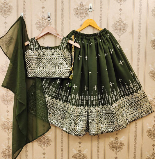 Green color georgette kids girls lehenga choli