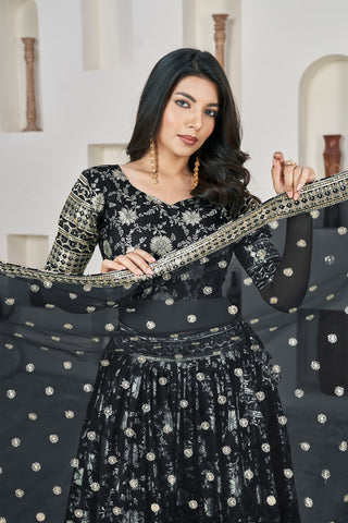 Black color dola jacquard lehenga choli for women price