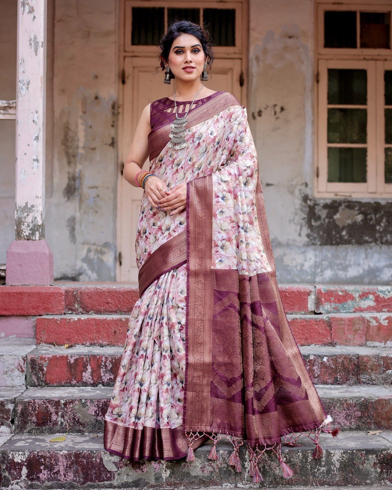 Mauve color  banarasi silk saree for women