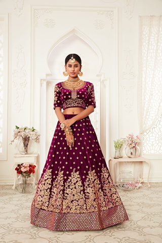 Velvet purple lehenga for wedding