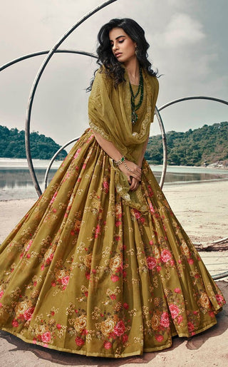 organza olive green lehenga for wedding