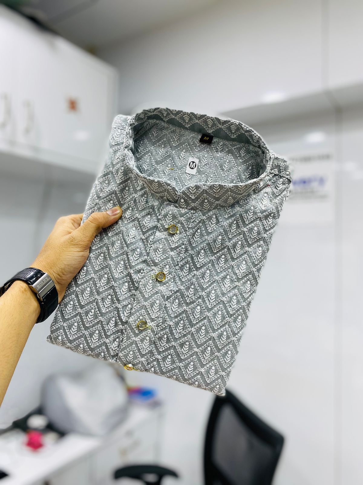 grey stitched lucknowi kurta with pajama
