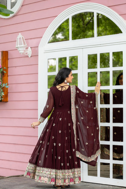 Purple color georgette long gown for wedding